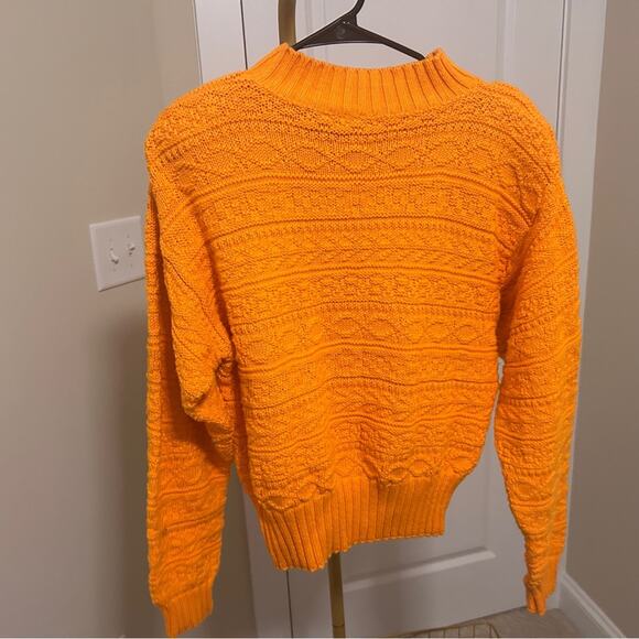 Vintage LizSport Cable Knit Sweater – Bright Orange – Size M – 100% Cotton - Picture 2 of 7